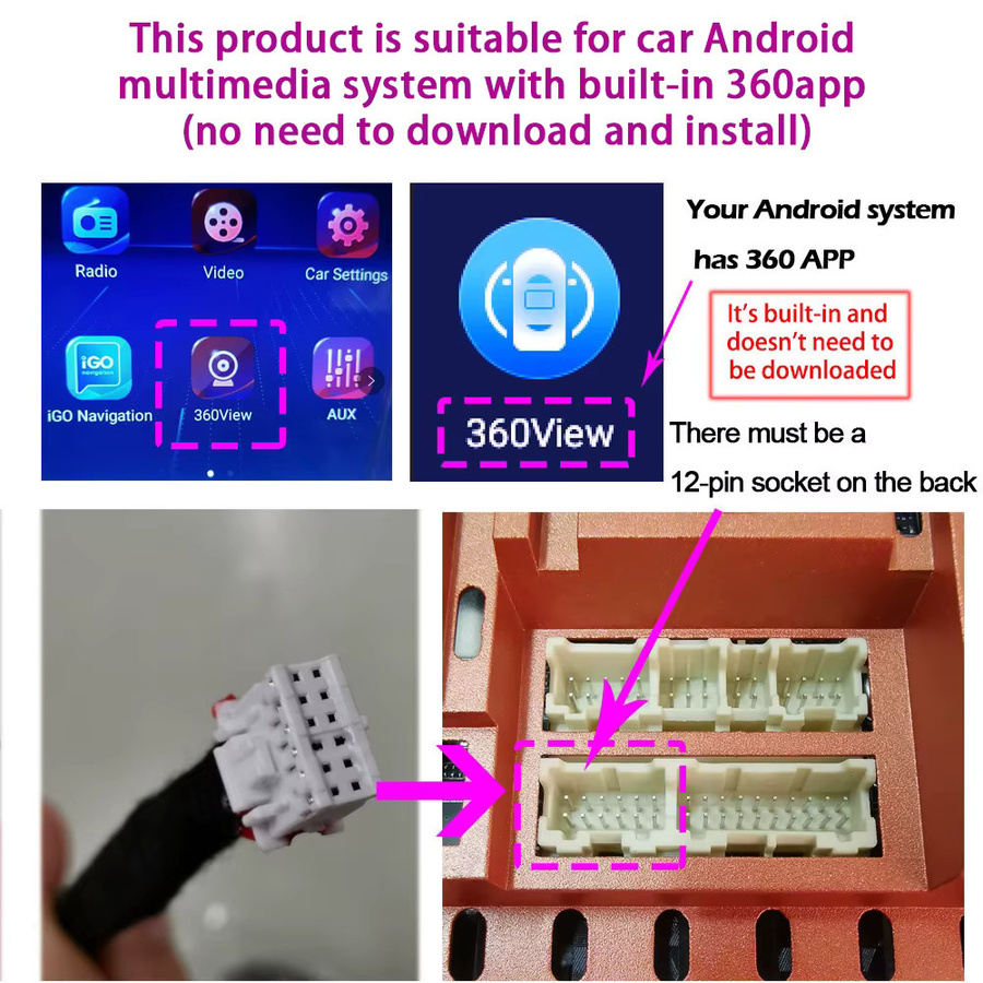 VseeKan AHD 1080P 3D 360 Grad Panorama Autokamera mit WDR-Technologie in Schwarz für Android Auto Radio - Bild 4