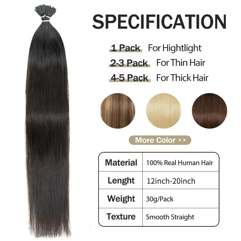 Boymia I-Tip Echthaar-Extensions, 50 Stränge, 16-20 Zoll, 30G - Bild 3