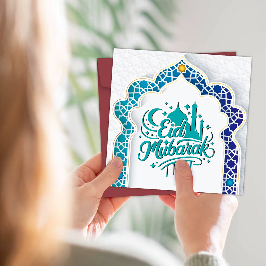 Eid Mubarak Grußkarte mit Moschee-Kuppel-Design und Umschlag für Ramadan und Eid Al-Fitr, Mehrfarbig - Bild 2