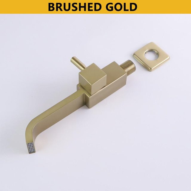Eckiger Kaltwasserhahn für die Wandmontage im Badezimmer von The Romantics in gebürstetem Gold aus Messing mit G1/2 Gewinde - Bild 1
