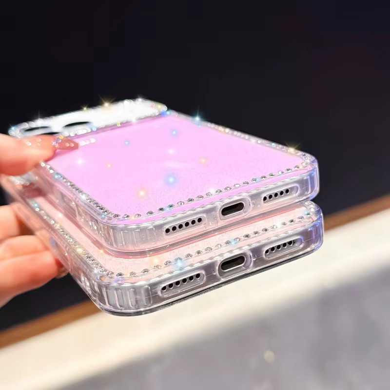 Glitzernde Diamant-Kamera-Hülle für Apple iPhone 17, 16, 15, 14, 13 Pro Max und Plus in Transparent und Pink mit funkelnden Sternen und Pailletten - Bild 4