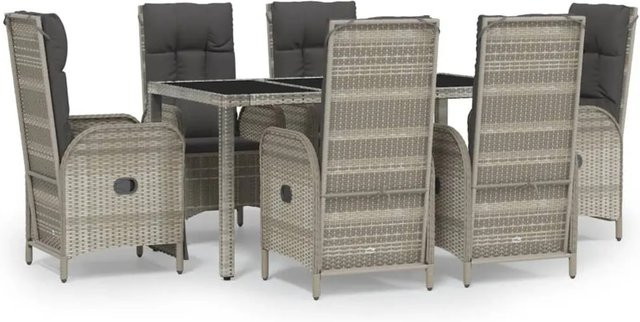 vidaXL 7-teilige Garten-Essgruppe aus Polyrattan und Akazienholz in Grau mit Kissen - Bild 1