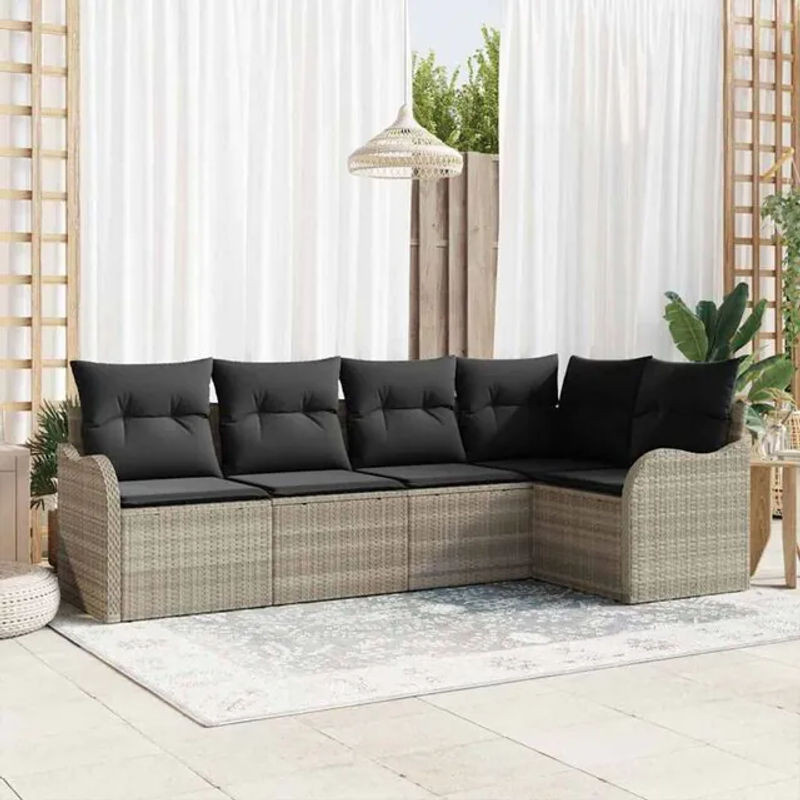 vidaxl Garten-Sofa-Set aus Poly-Rattan mit 5 Kissen in Hellgrau - Bild 1