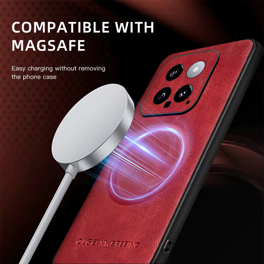 Luxuriöse Magsafe magnetische Handyhülle aus Leder für Xiaomi 14 Pro 13 Lite 12 12X 12S 11 11i 11X in Braun, stoßfeste Schutzhülle - Bild 3