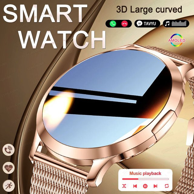 GUHUAVMI NFC Damen Smartwatch mit 1,32 Zoll Full-HD-Touchscreen, Blutdruckmessung und IP69K Wasserdichtigkeit, ultradünn in Schwarz und Gold - Bild 1