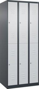 C+P Doppelstock-Spind Classic PLUS mit 3 Abteilen, Stahl, anthrazitgrau und lichtgrau, H x B x T: 185 x 75 x 50 cm, mit Zylinderschloss und Soft-Anschlag - Bild 1