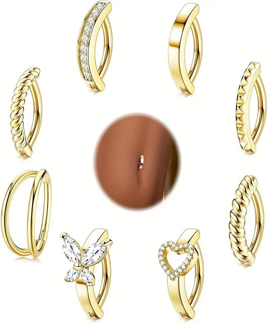 Bobisty Bauchnabelring Edelstahl, Zirkonia, Herz, Schmetterling, Damen, Gold - Bild 1