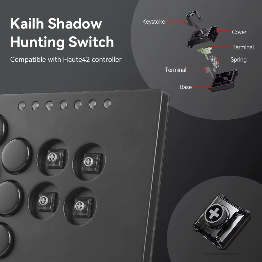 Haute42 Kailh Low Profile Shadow Hunting Switches für Hitbox Controller in Schwarz, 2,0 mm linear und leise - Bild 4