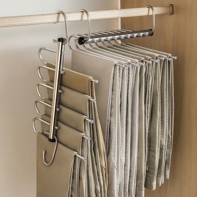 Furnishard Zusammenklappbarer Hosen- und Kleiderständer aus Edelstahl in Silber mit 5 oder 9 Schichten als Organizer für deine Garderobe - Bild 1