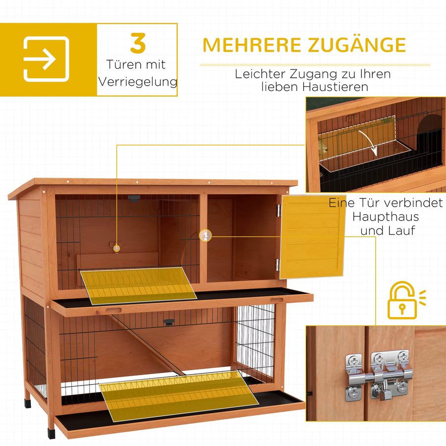 PawHut Kleintierstall aus Tannenholz und Stahl in Orange und Braun, B/T/H: 123 x 63 x 112 cm - Bild 4