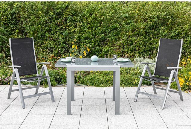 Merxx Carrara Gartenmöbelset 3-teilig aus Aluminium und Textil in Schwarz mit ausziehbarem Glastisch - Bild 1
