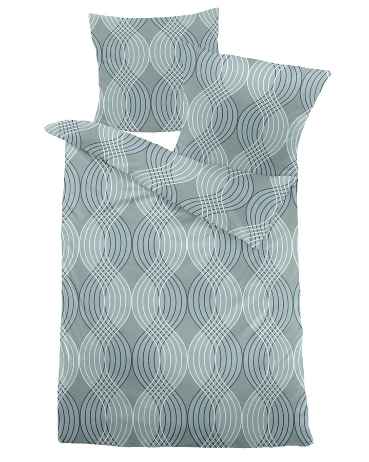 Dormisette Fein Biber Bettwäsche aus Baumwolle mit Wellen und Spiralen in Blau und Grün, B/H: 155 x 220 cm mit Kissenbezug 80 x 80 cm - Bild 1