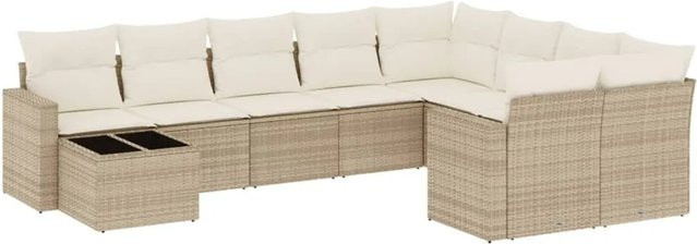 vidaXL 10-tlg. Garten-Sofagarnitur aus Poly-Rattan mit Kissen in Beige-Creme - Bild 1