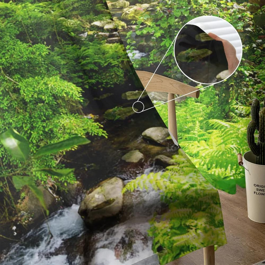 Yiran Furniture Transparente Tüll-Fenstervorhänge Naturlandschaft Waldbach mit Ösen, Breite: 135 cm, Höhe: 115 cm - Bild 2