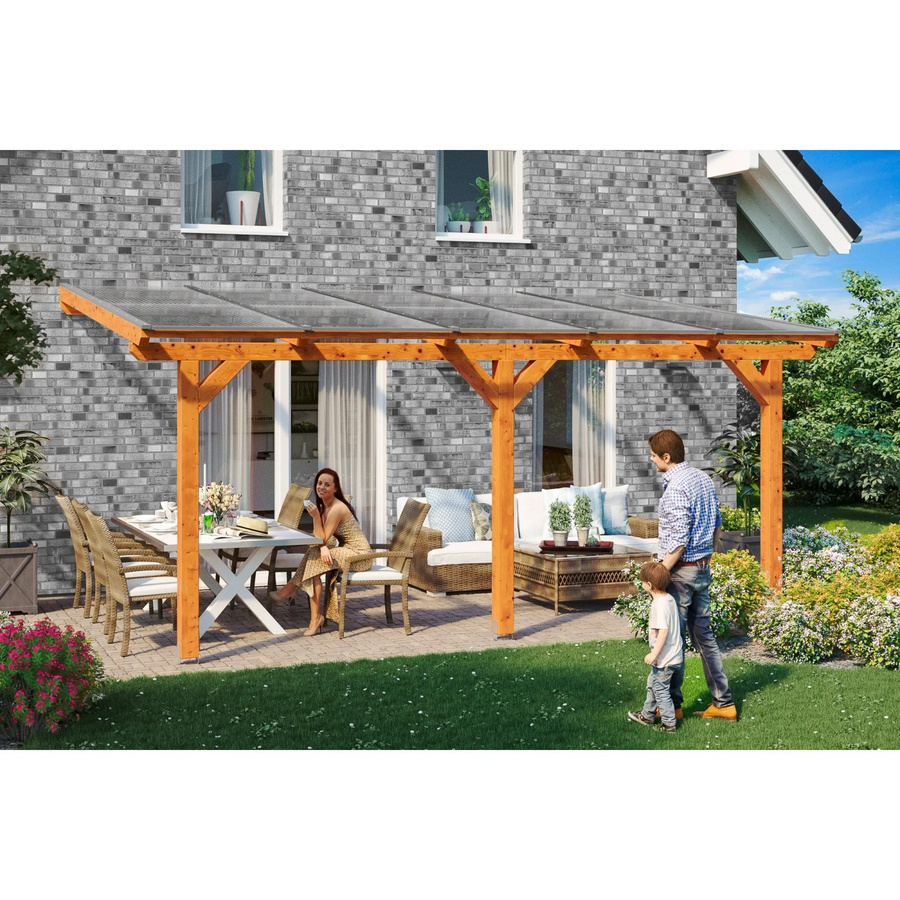 Skan Holz Terrassenüberdachung Bormio aus Leimholz in Eiche Hell, Breite: 541 cm, Tiefe: 350 cm - Bild 2