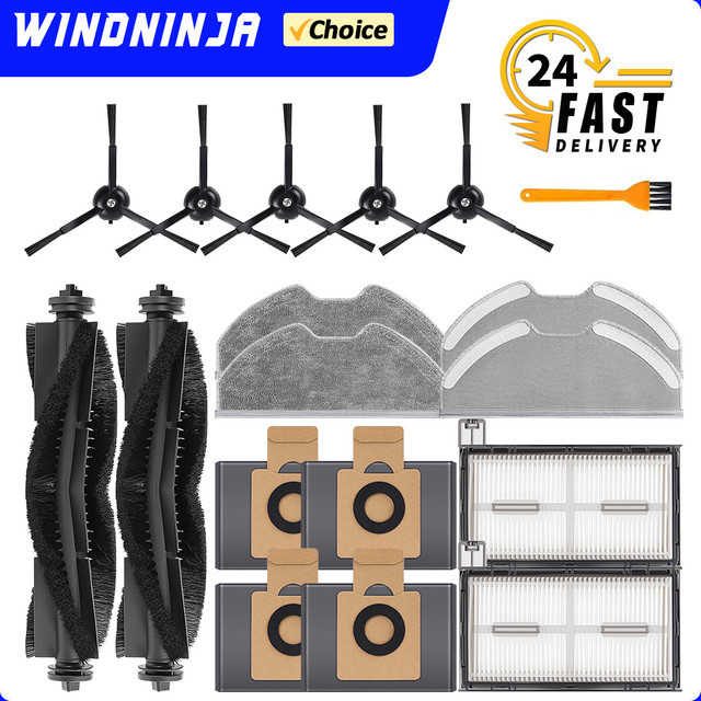 WINDNINJA Ersatzteil-Set für Eufy X8 Pro SES Roboter-Staubsauger mit Staubbeuteln, Rollenbürsten, Hauptseitenbürsten und Mopptüchern - Bild 1