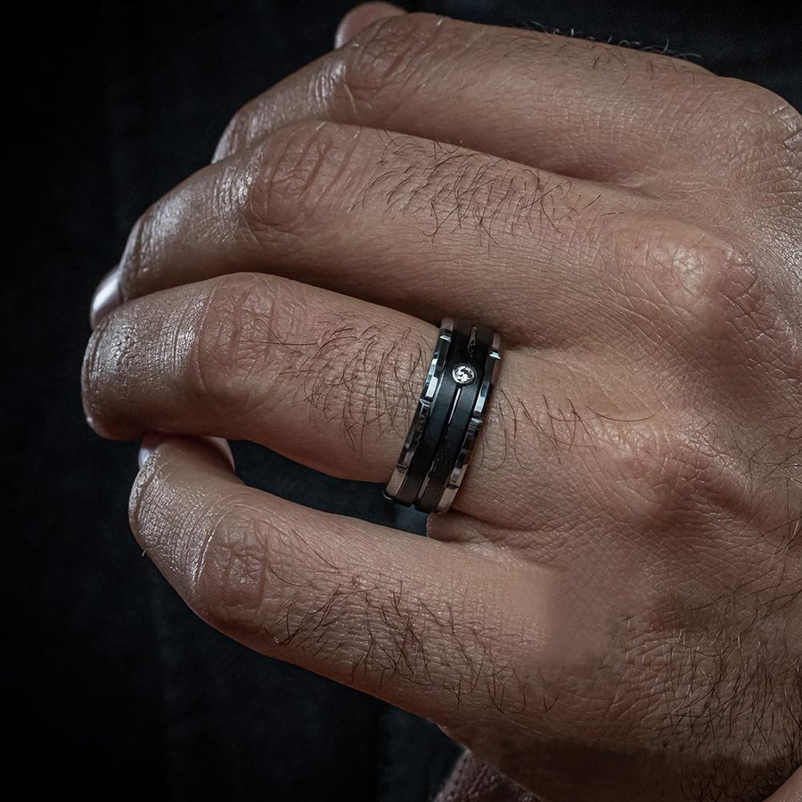 Ring Edelstahl, Doppel Nut, Zirkonia, Unisex - Bild 2