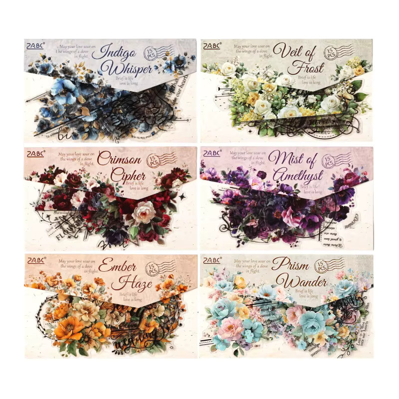 15-teiliges Set selbstklebende Spitzen-Aufkleber mit Blumen- und Vintage-Mustern in Multicolour für deine Tagebuchdekoration - Bild 2