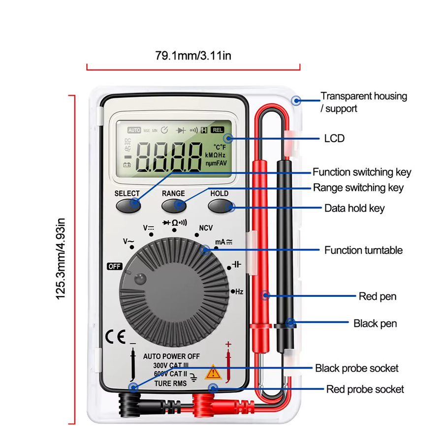 Gaqqee Digitalmultimeter mit Digitalanzeige und Alarmsummer, tragbares Mini-Spannungs- und Strommessgerät 0mV bis 600V - Bild 4