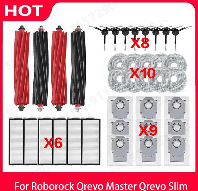 Roborock Qrevo Master und Qrevo Slim Zubehör-Set mit Haupt- und Seitenbürsten, HEPA-Filtern, Wischtüchern und Staubbeuteln in Multicolour - Bild 1