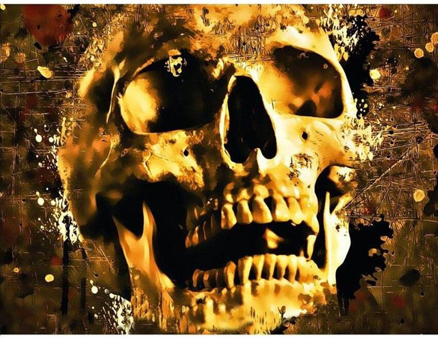 FIYO Diamant-Gemälde Totenkopf als abstrakte Diamant-Stickerei in Gold für deine Halloween-Dekoration, B/H: 30 x 20 cm - Bild 1
