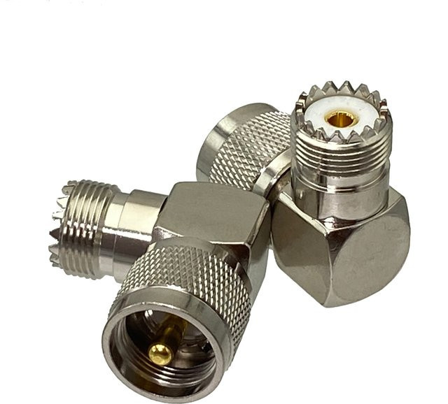 PL-259 auf UHF-Buchse SO-239 Adapter, 90 Grad Winkel, RF-Koaxial-Stecker in Silber - Bild 1