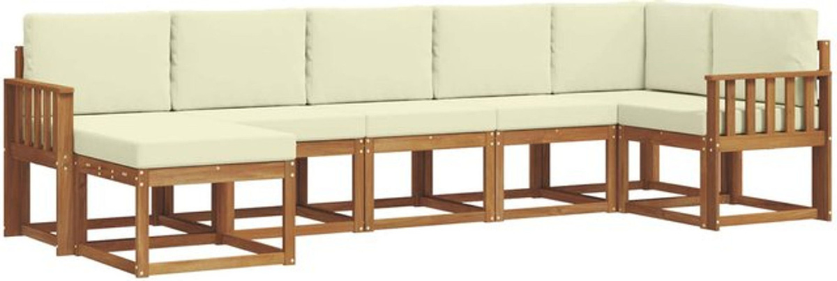 7-teilige moderne Outdoor-Sofagarnitur aus Akazie mit Kissen in Natur und Beige von vidaXL - Bild 1