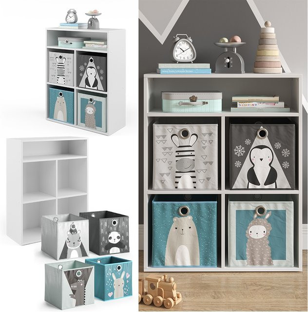 Vicco Bücherregal und Spielzeugregal in Weiß mit Faltboxen zur Aufbewahrung für das Kinderzimmer - Bild 1