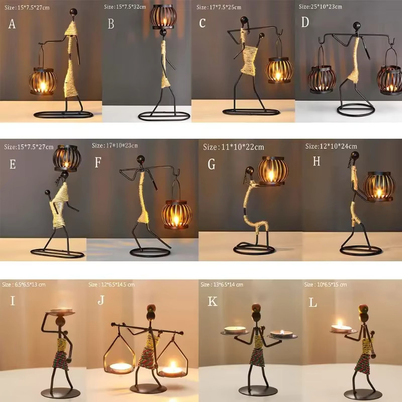 Jiahomily Abstrakte Charakter Skulptur Kerzenhalter aus Metall in Schwarz im Nordic Design für Tealights - Bild 2