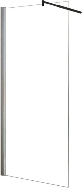 AICA Walk In Duschwand Schwarz mit Stabilisator, Glas 6mm, Transparent, B: 76 cm, H: 195 cm - Bild 1
