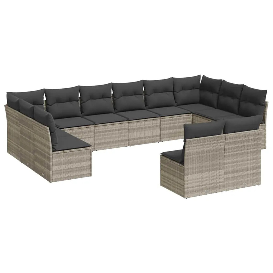 vidaXL 12-tlg. Garten-Sofagarnitur in U-Form aus Poly-Rattan mit Kissen, Hellgrau - Bild 2