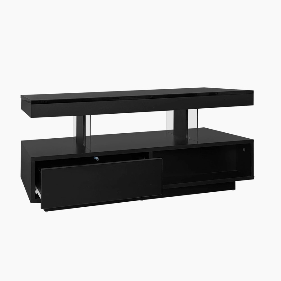 okwish Couchtisch in Schwarz mit Hochglanz-Finish, 4 Glasplatten, 2 Schubladen und Fächern, B/T/H: 95 x 50 x 42,5 cm - Bild 2