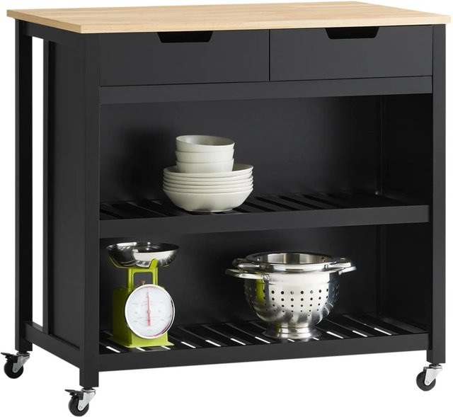SoBuy Servierwagen mit 2 Ablagen in Schwarz, Küchenwagen und Küchenregal mit Rollen, B/T/H: 98 x 58 x 94 cm - Bild 1