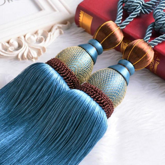Luxus Vorhang-Raffhalter Quasten Set von WEN-july in Grau und Blau - Bild 1