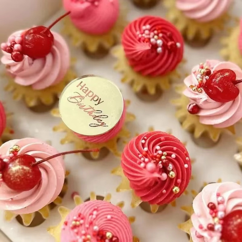 10 Stück CZSAE Kuchen Topper Gold Runde Geburtstag Party Dekoration aus Acryl für Cupcakes und Desserts - Bild 2