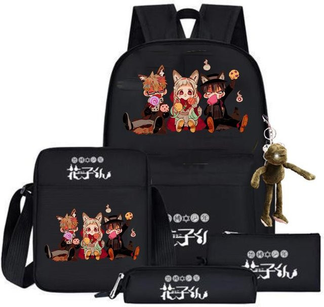 3-teiliges Schulrucksack-Set für Schüler in Schwarz aus Oxford-Stoff mit Schultasche, Schultergurt und Federmäppchen - Bild 1