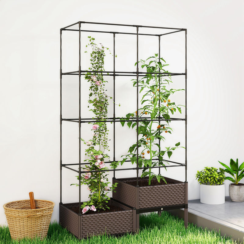 Outsunny Hochbeet Pflanzkasten mit Rankgitter und zwei Boxen aus Kunststoff, H x B x T: 174 x 100 x 50 cm, Gartenspalier für Garten, Balkon und Terrasse - Bild 2
