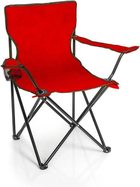 BigDean Faltstuhl Rot mit Getränkehalter und Tragetasche, Klappbarer Campingstuhl und Anglerstuhl mit Armlehnen - Bild 1