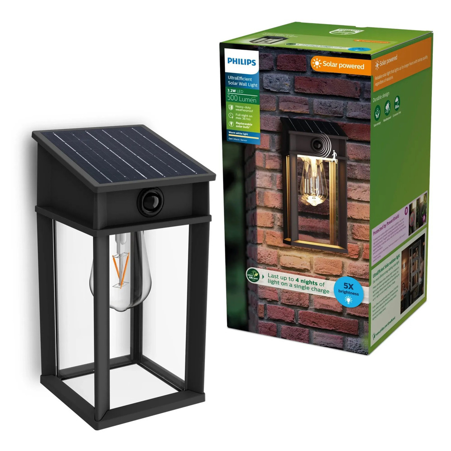 Philips Geri Solar LED Außenwandleuchte mit Bewegungsmelder und Dämmerungssensor, Schwarz - Bild 2