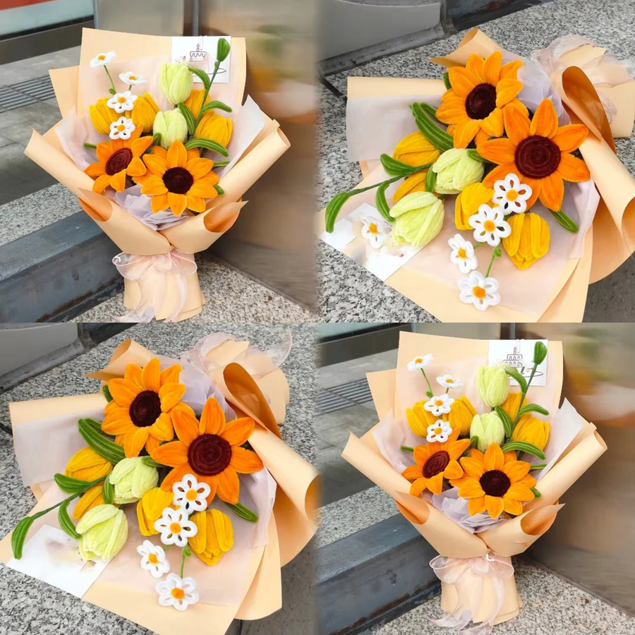 280 Stück Sonnenblumen-Pfeifenreiniger in Goldgelb mit Blumenstieldraht und Bastelzubehör für Bastelarbeiten - Bild 3