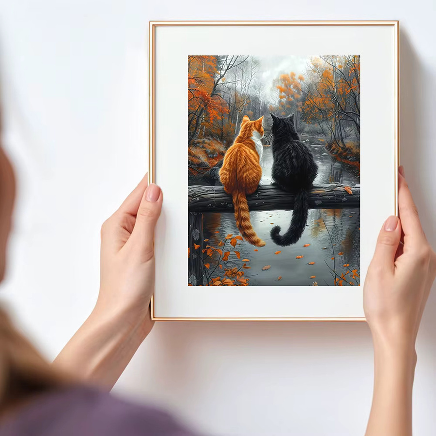 Huacan Katze Herbst Diamant Stickerei, DIY Diamant Malerei Komplettset - Bild 3