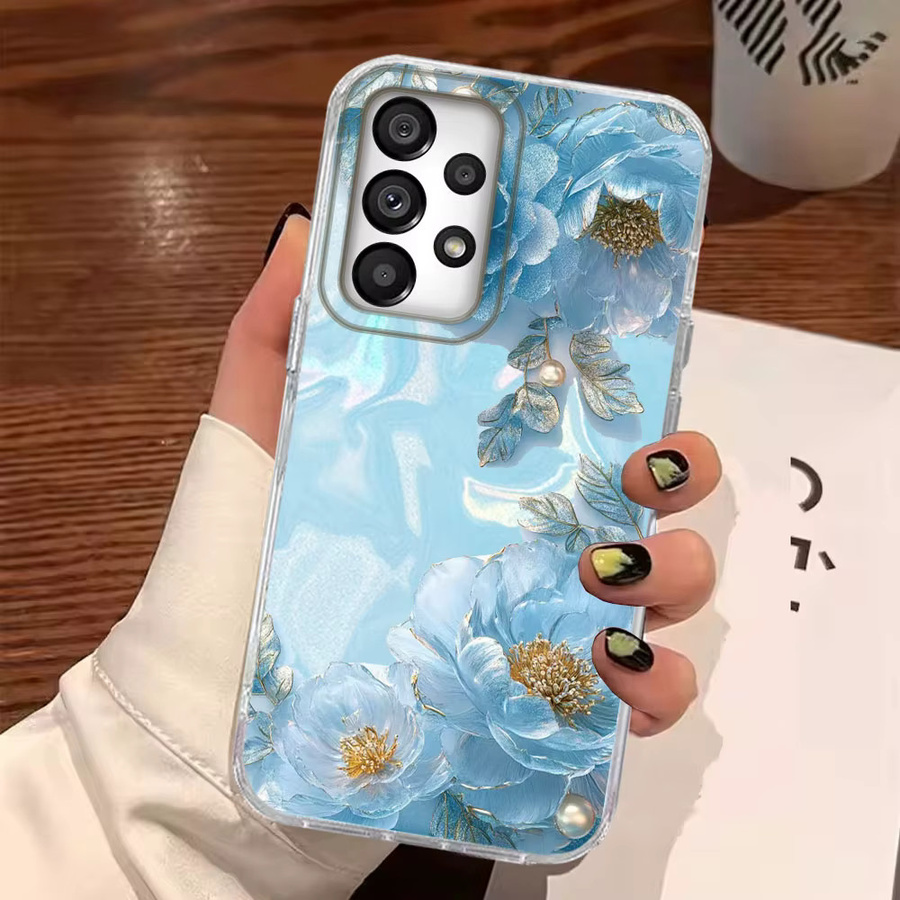 Luxus Handytasche mit blauem Rosenmuster für Samsung Galaxy A-Serie (A12 bis A57) in Blau - Bild 2