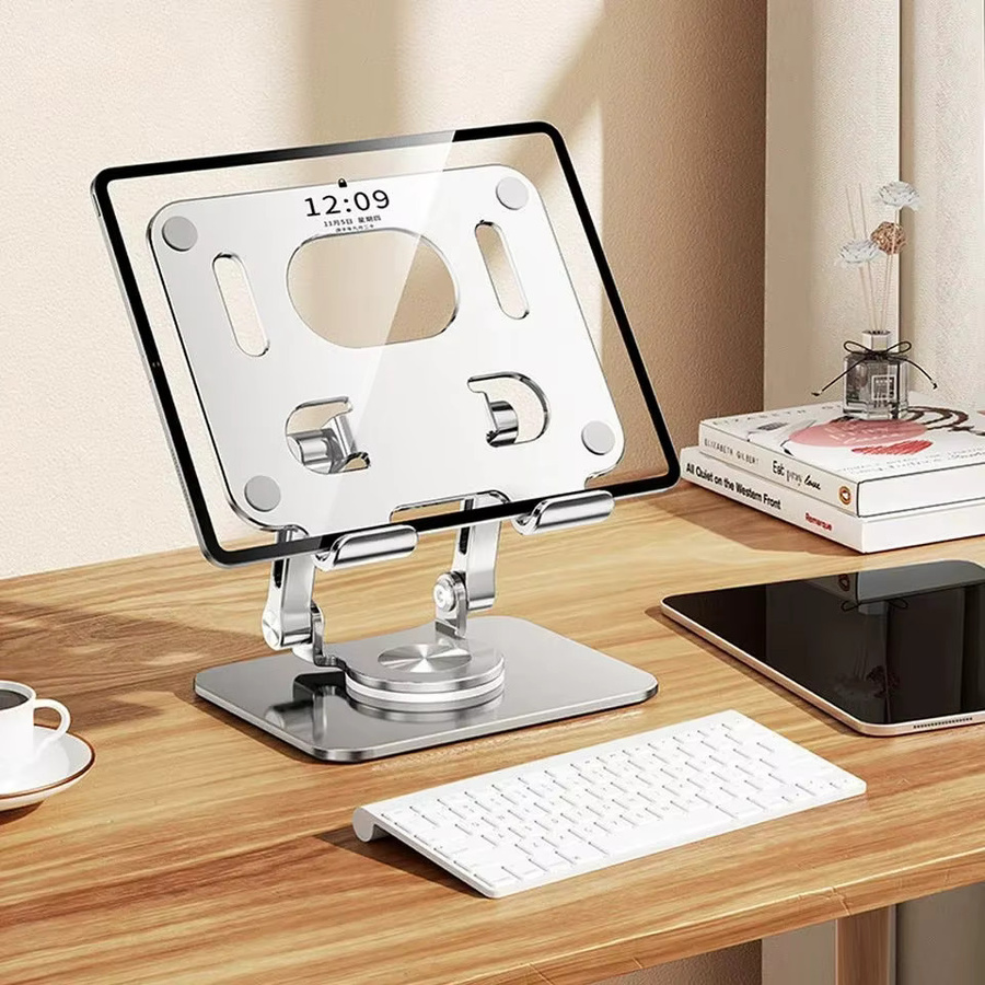 YYLMONE 360 Grad drehbarer Tablet-Ständer aus Aluminium, verstellbarer und faltbarer Halter für iPad Pro, Air und Mini, Farben: Grau und Silber - Bild 3