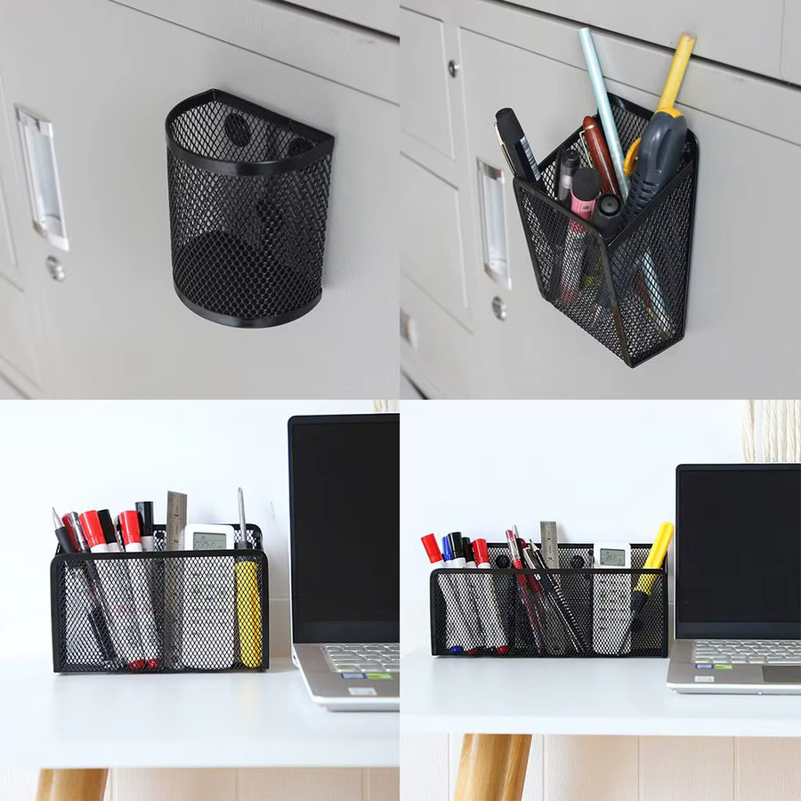 Magnetischer Mesh Stifthalter aus Metall in Schwarz für Büro und Kühlschrank - Bild 4