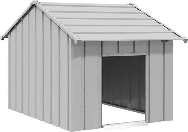 vidaXL Hundehütte aus Metall mit Dach in Grau, wetterfest, B/T/H: 83 x 130 x 85 cm - Bild 1