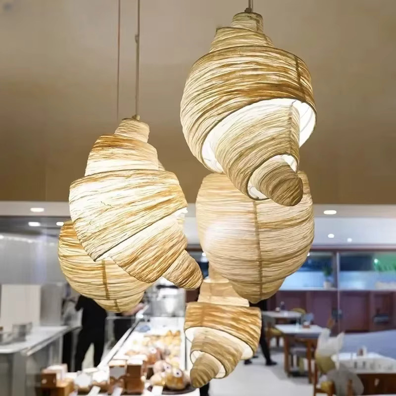 JIANKEXING Designer Simplicity Conch LED-Pendelleuchte aus handgeknüpftem Rattan in Beige mit warmweißem Licht - Bild 2
