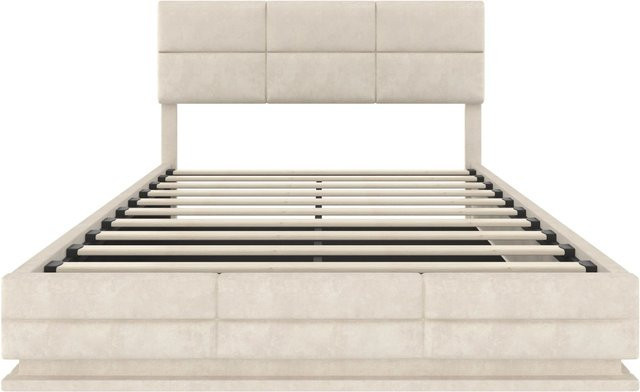 okwish Polsterbett Beige mit LED-Beleuchtung, USB-Anschluss und Hydraulik-Stauraum B/T/H: 160 x 200 cm - Bild 1