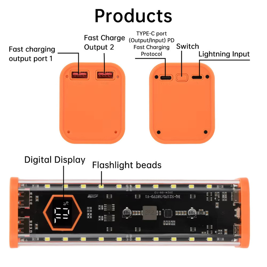 occkic DIY Powerbank-Gehäuse für 8x 21700 Batterien in Schwarz mit PD- und Blitzladung sowie USB-C Anschluss - Bild 3
