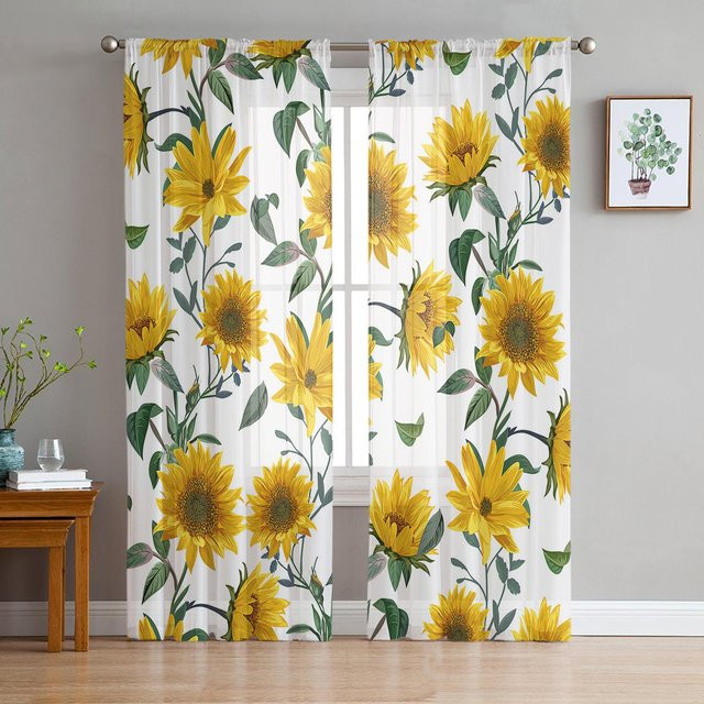 Sonnenblumen Retro Vorhang aus Tüll und Organza in Gelb, Breite: 135 cm, Höhe: 115 cm - Bild 1