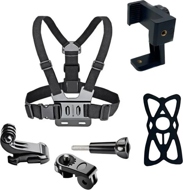 EXSKOF Brustgurt mit drehbarer Telefonhalterung und Kameraaufnahme für iPhone, Smartphone, GoPro Hero 13 12 11 10 9, Insta360 und DJI in Schwarz - Bild 1